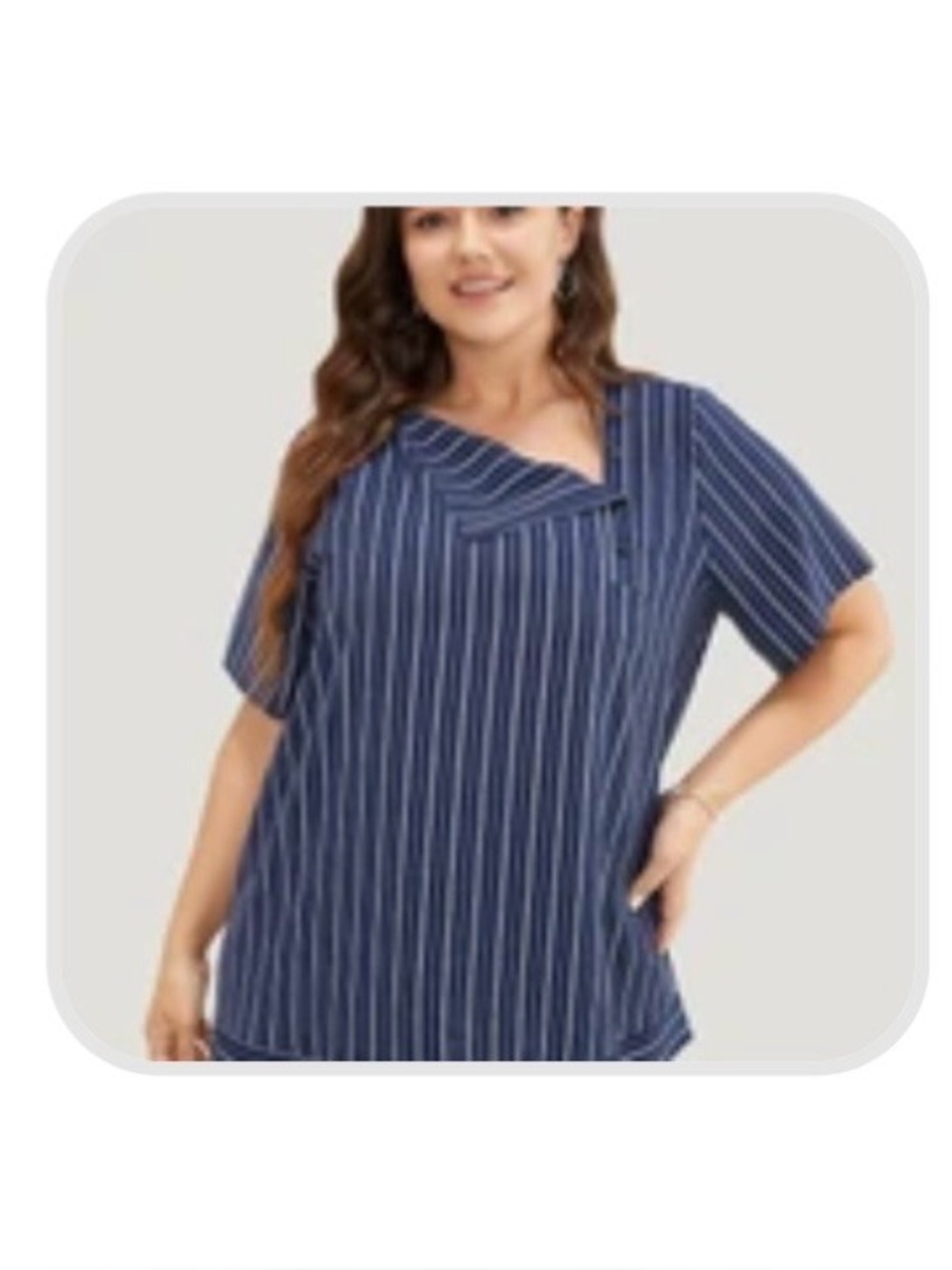 BloomChic Navy and White Vertical Stripe Short Sleeve Top